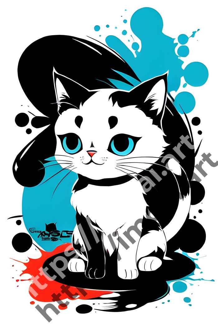 Принт cat (домашние животные)  в стиле Splash art. №1622