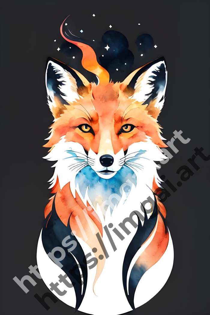  Принт fox (дикие животные)  в стиле Акварель. №1640