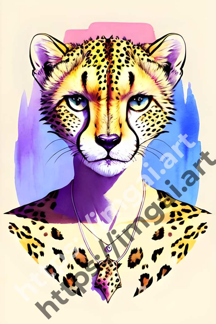  Принт cheetah (дикие кошки)  в стиле Акварель. №1654