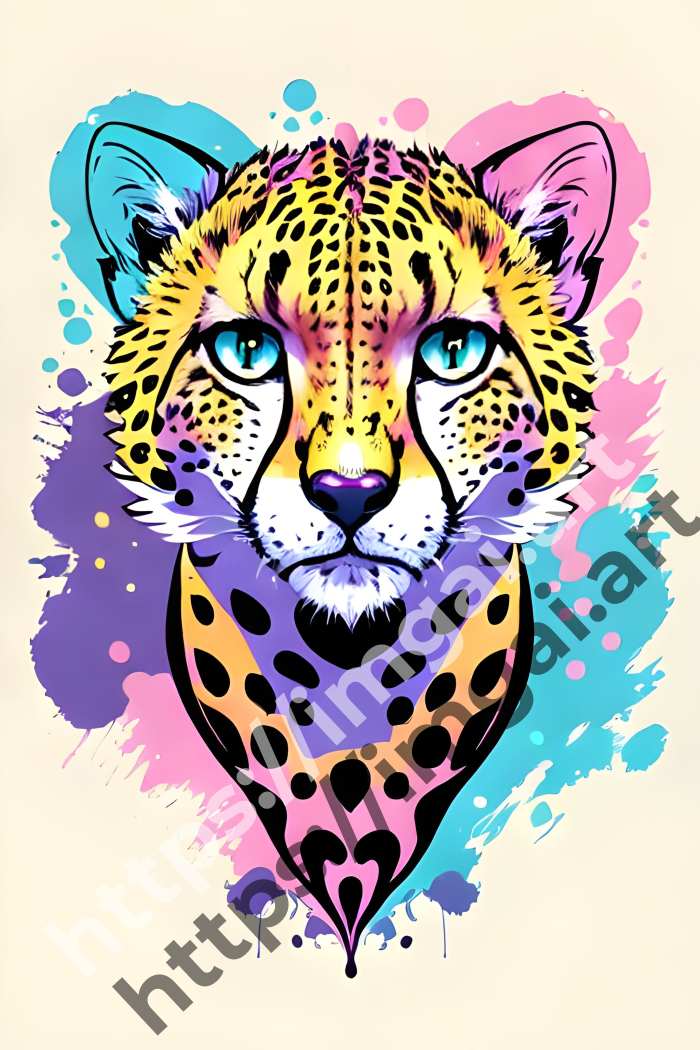  Принт cheetah (дикие кошки)  в стиле Splash art. №1674