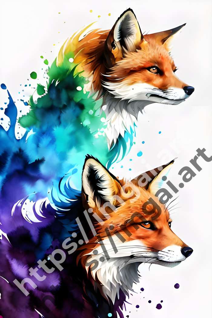  Постер fox (дикие животные)  в стиле Акварель, Splash art. №168