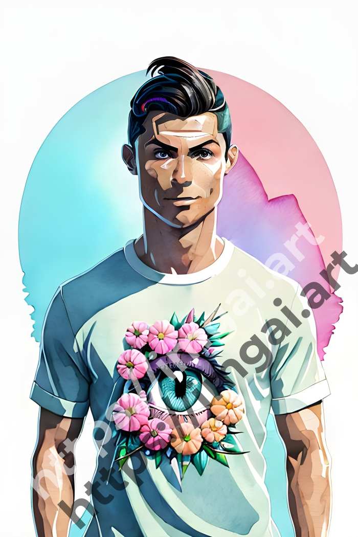  Постер Cristiano Ronaldo (футбол)  в стиле Акварель. №1680