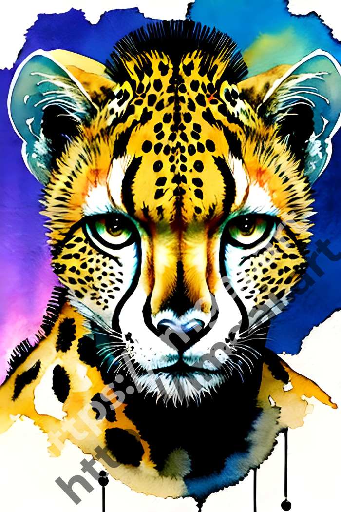  Постер cheetah (дикие кошки)  в стиле Акварель. №1682