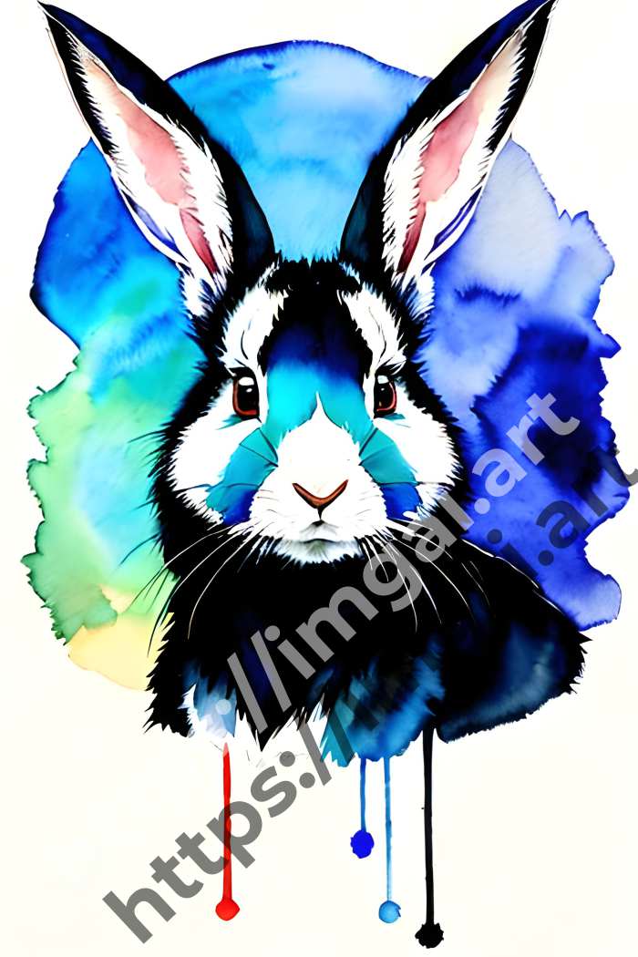  Постер rabbit (домашние животные)  в стиле Акварель. №19