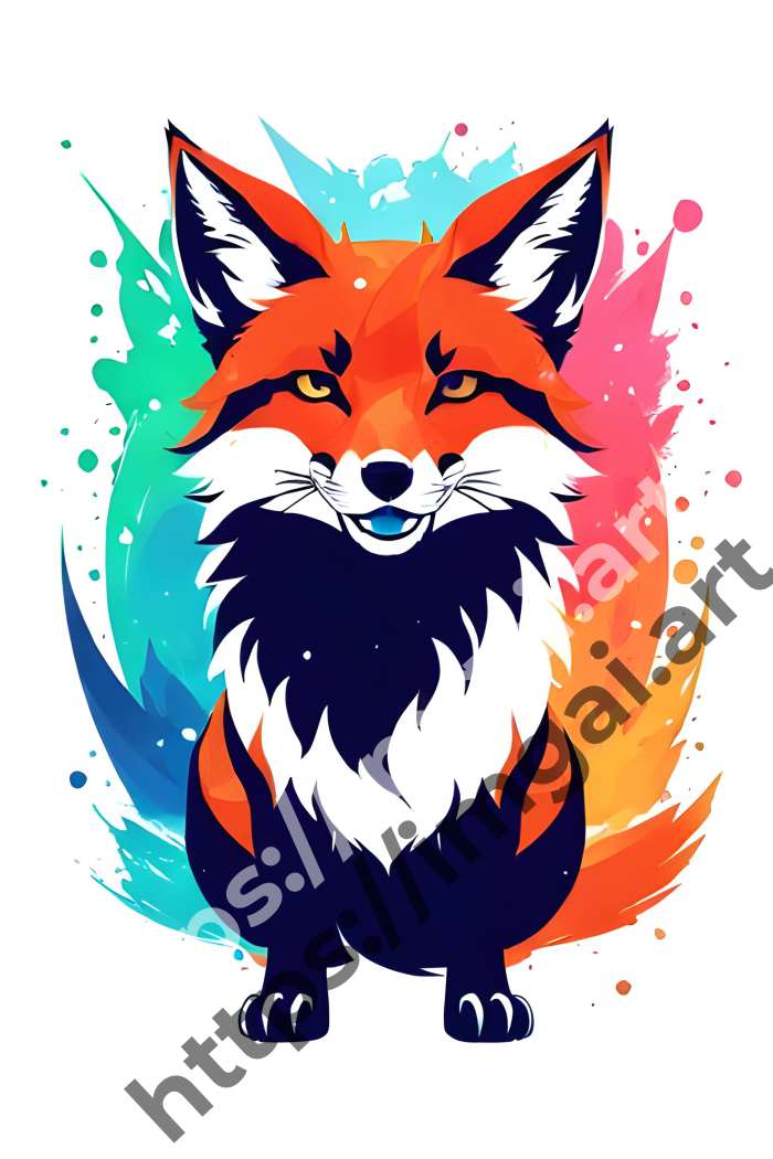  Принт fox (дикие животные)  в стиле Splash art. №204
