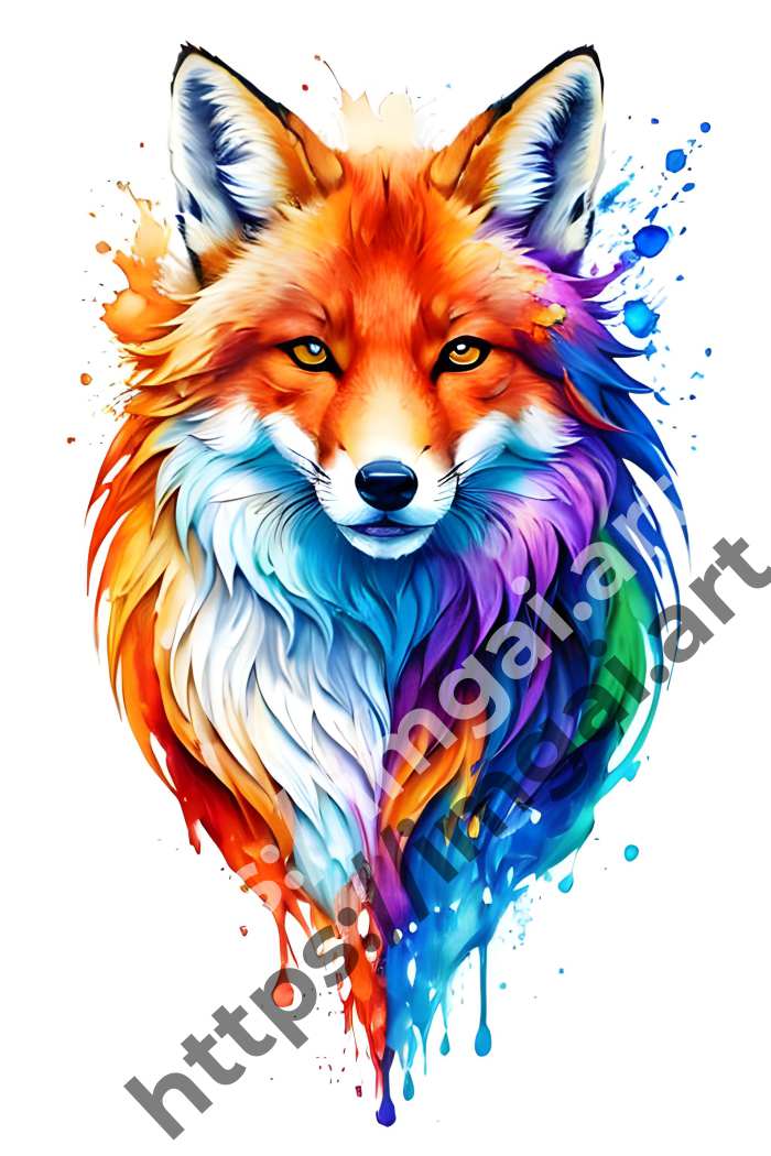  Постер fox (дикие животные)  в стиле Акварель, Splash art. №210