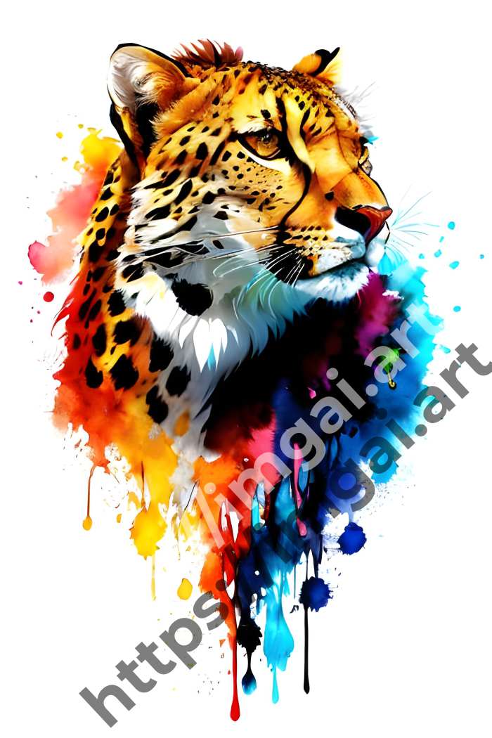  Постер cheetah (дикие кошки)  в стиле Акварель, Splash art. №233