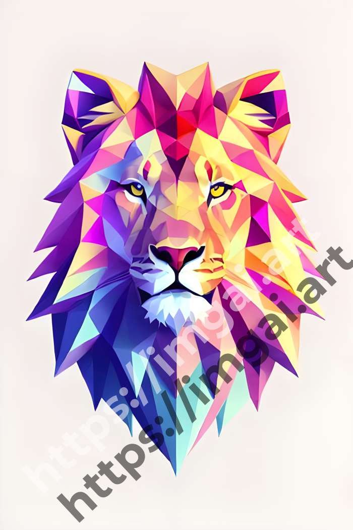  Принт lion (дикие кошки)  в стиле Low-poly. №246