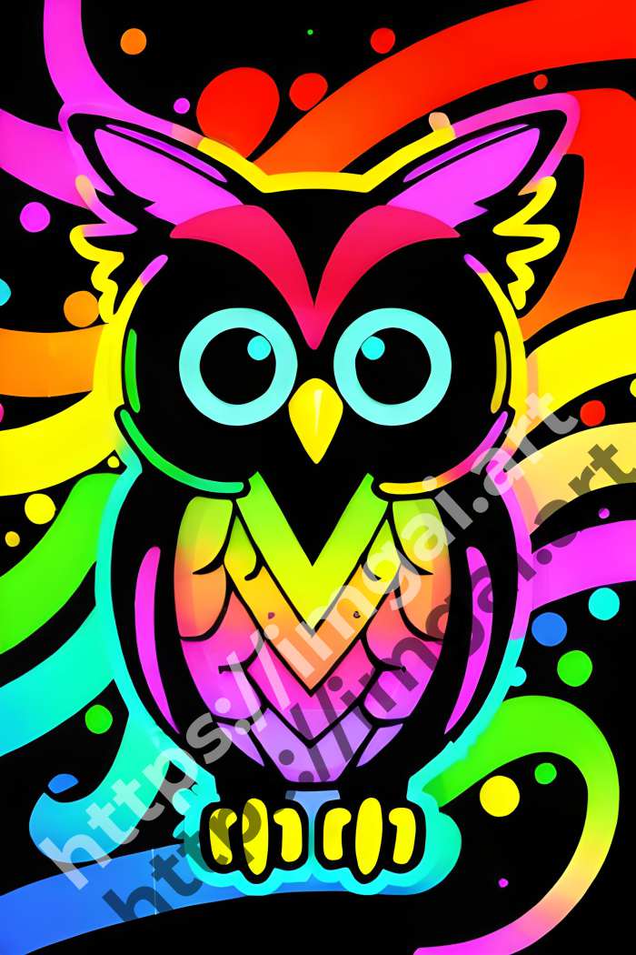  Постер owl (птицы)  в стиле Клипарт, Неоновые цвета. №250