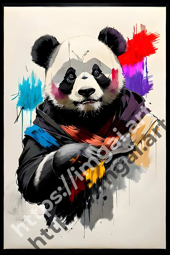  Постер panda (дикие животные)  в стиле Splash art, Набросок. №2771