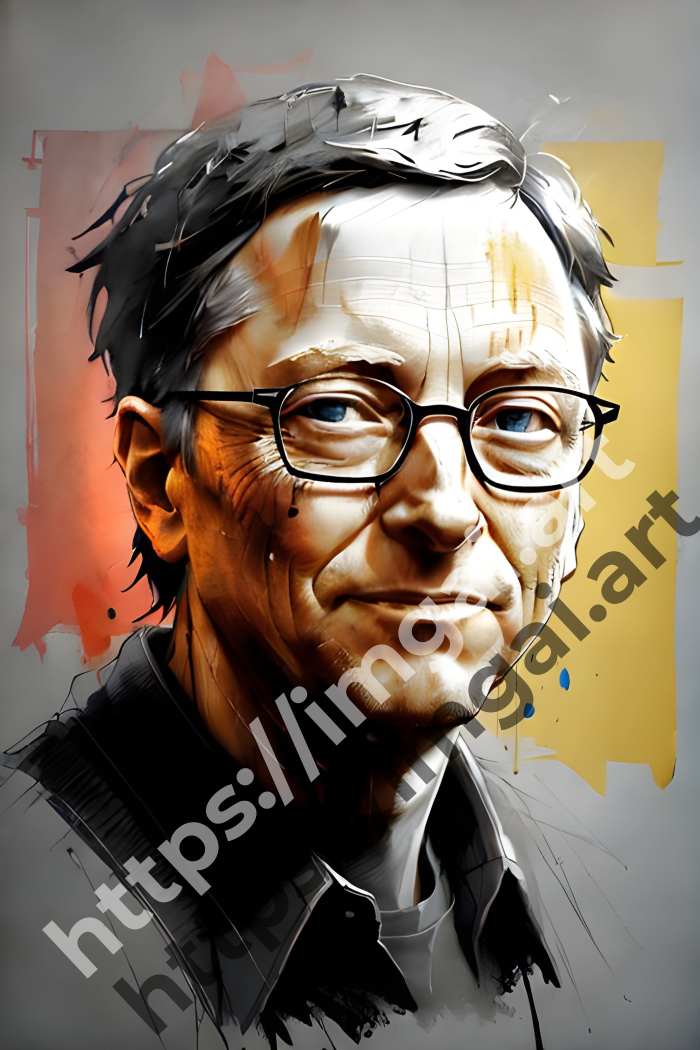  Постер Bill Gates (другие знаменитости)  в стиле Splash art, Набросок. №2772