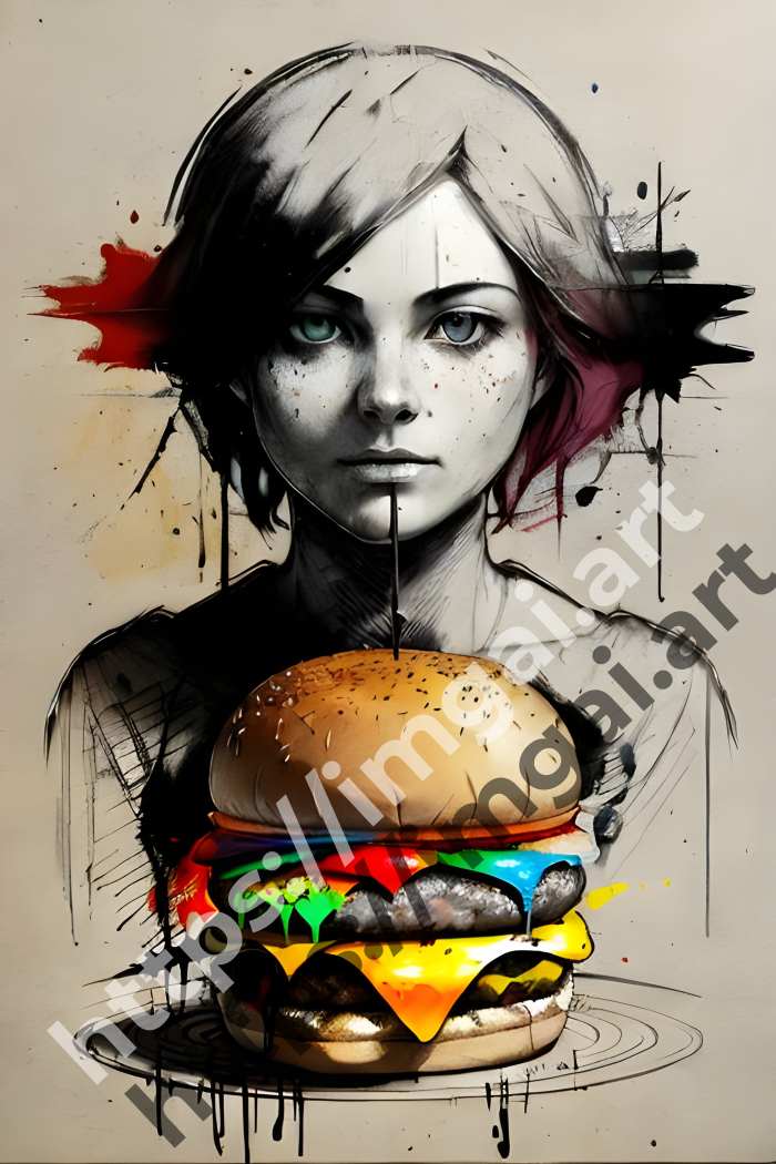  Постер Burger (еда)  в стиле Splash art, Набросок. №2811