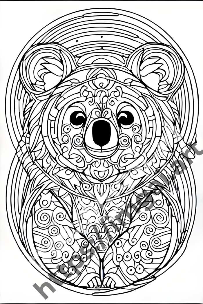  Раскраска koala (дикие животные)  в стиле Mandala. №2815