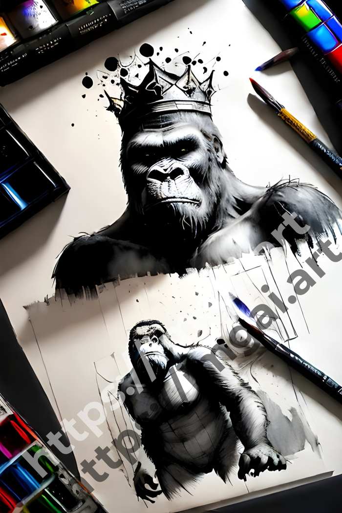  Постер King Kong (монстры)  в стиле Splash art, Набросок. №2821