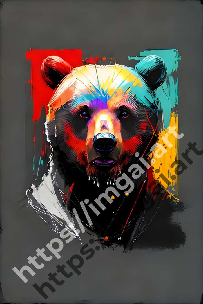  Постер bear (дикие животные)  в стиле Splash art, Набросок. №2824