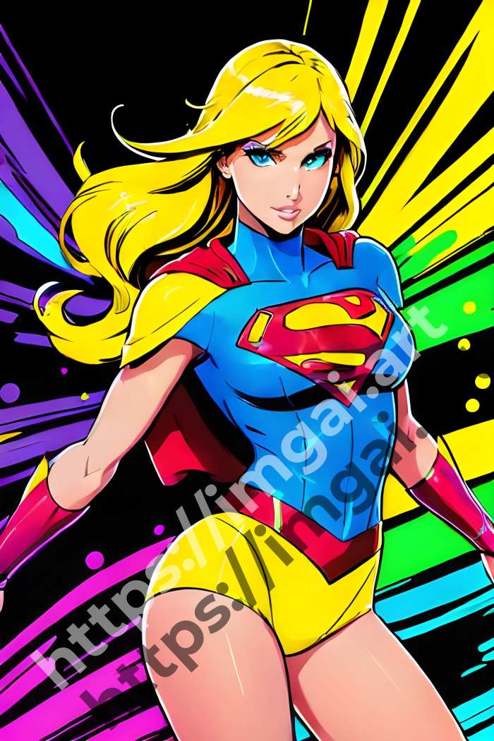  Постер Supergirl (герои)  в стиле Splash art, Неоновые цвета. №2961