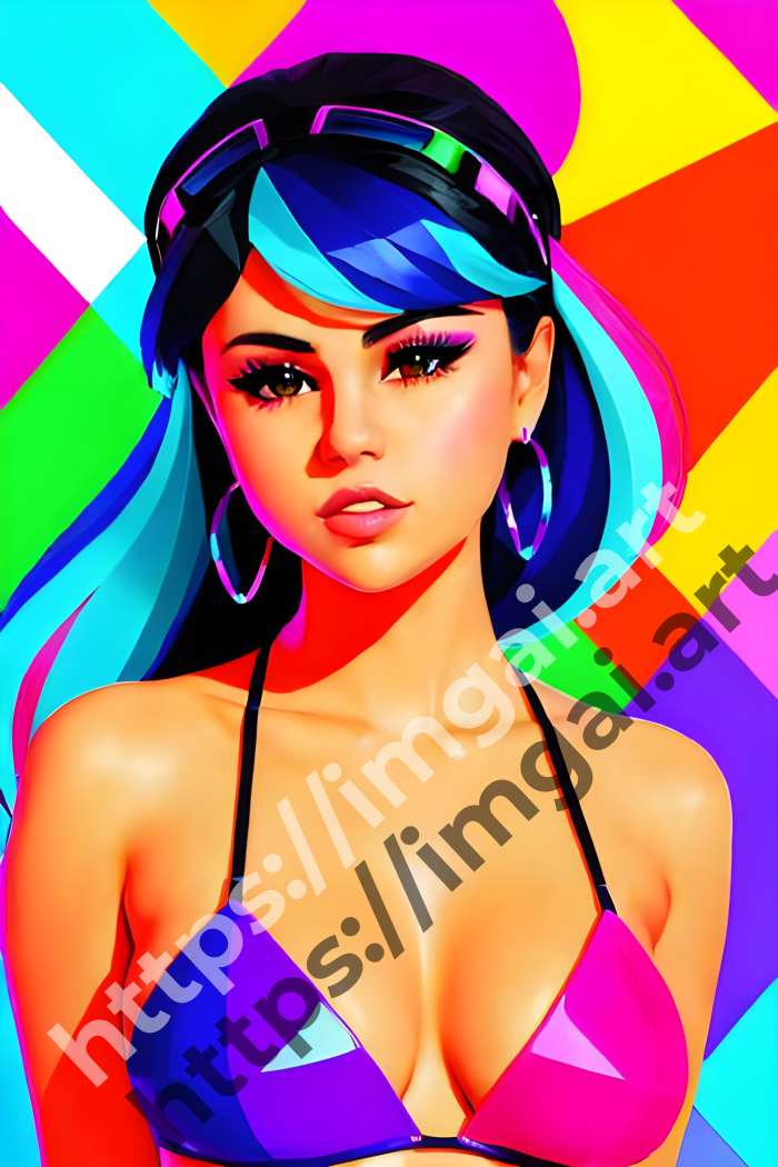  Постер Selena Gomez (певцы)  в стиле Low-poly, Неоновые цвета. №2977