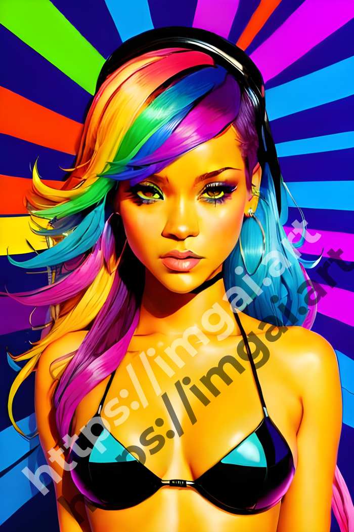  Постер Rihanna (певцы)  в стиле Splash art, Неоновые цвета. №2992