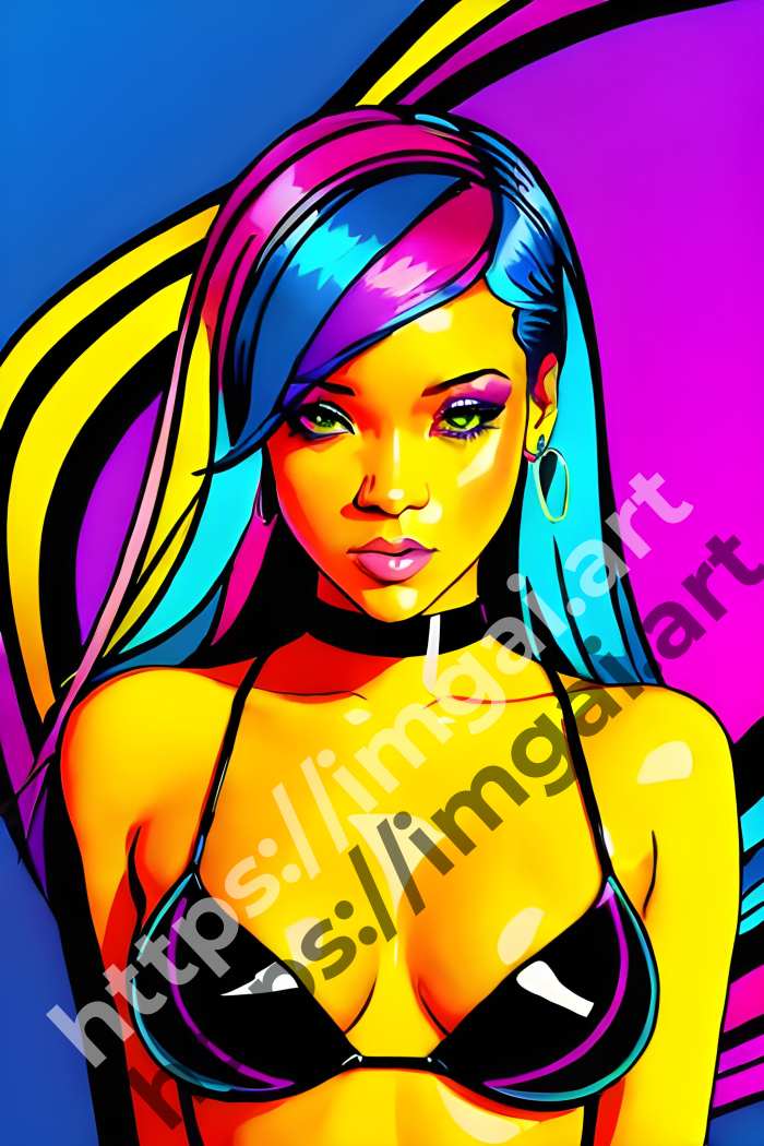  Постер Rihanna (певцы)  в стиле Клипарт, Неоновые цвета. №2993