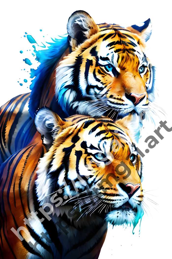  Постер tiger (дикие кошки)  в стиле Акварель, Splash art. №30