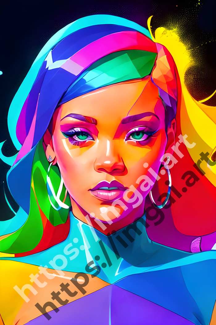  Постер Rihanna (певцы)  в стиле Low-poly, Неоновые цвета. №3002
