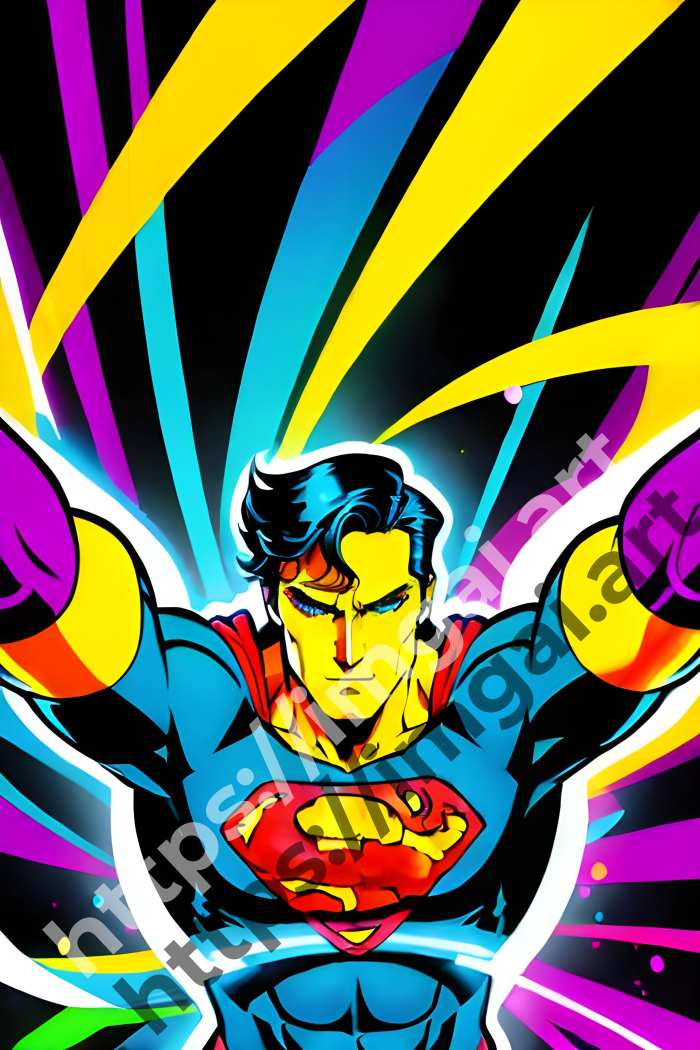  Постер Superman (герои)  в стиле Клипарт, Неоновые цвета. №3006