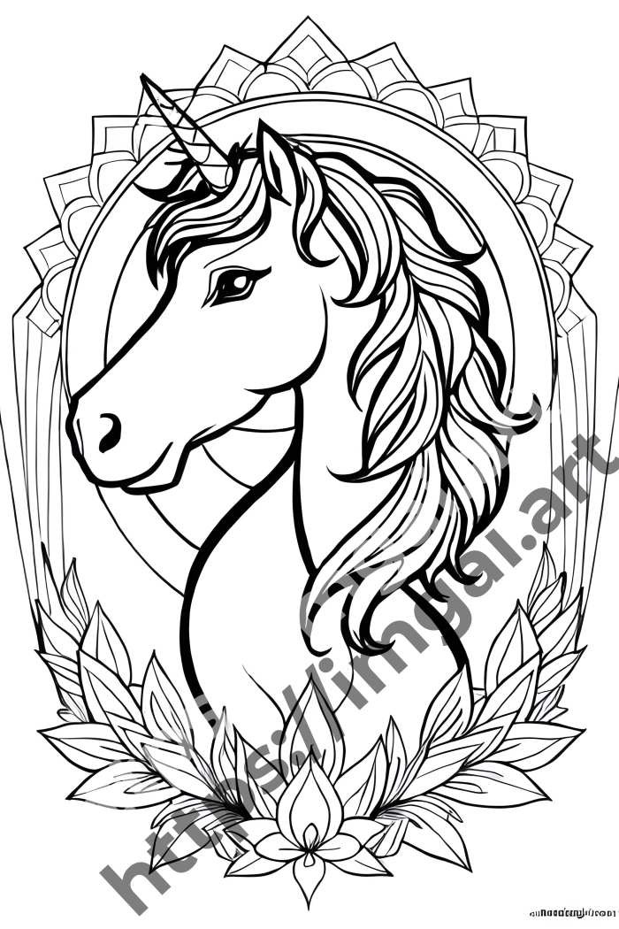  Раскраска Unicorn (мифические животные)  в стиле Mandala. №3013