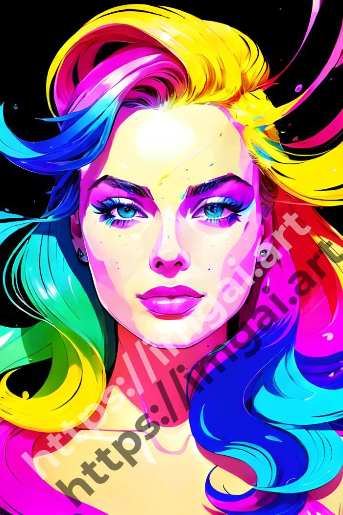  Постер Margot Robbie (актеры)  в стиле Splash art, Неоновые цвета. №3025