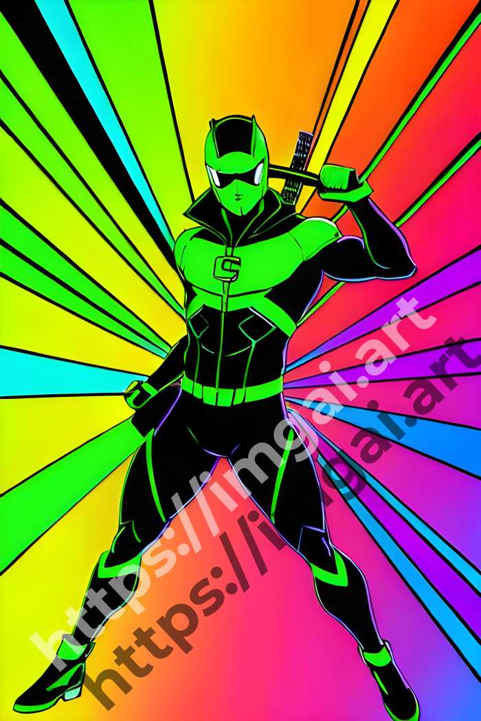  Постер Green Arrow (герои)  в стиле Клипарт, Неоновые цвета. №3031