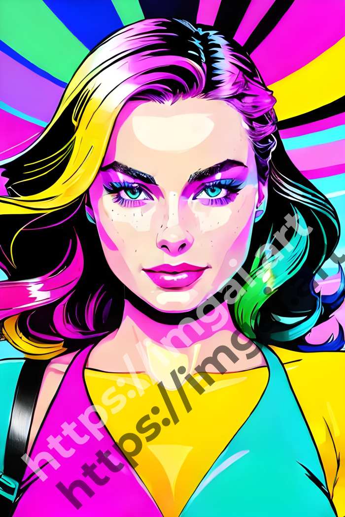  Постер Margot Robbie (актеры)  в стиле Splash art, Неоновые цвета. №3049