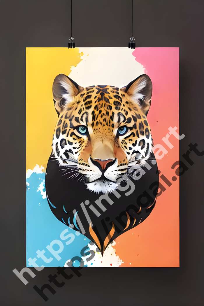  Постер Jaguar (дикие кошки)  в стиле Акварель. №3056