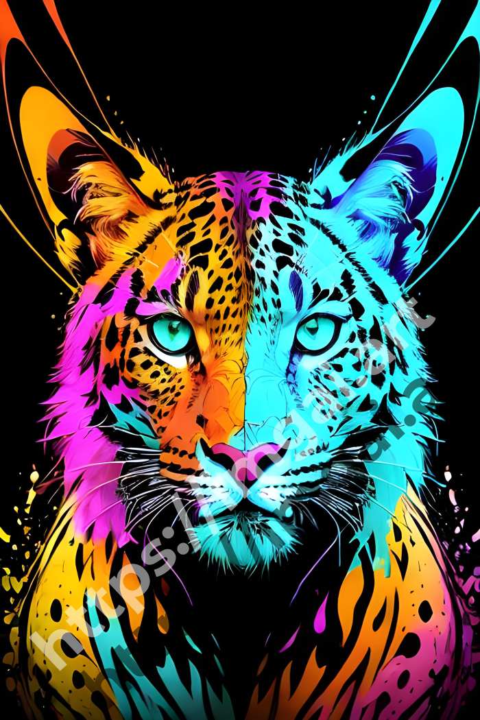 Постер leopard (дикие кошки)  в стиле Splash art. №3077