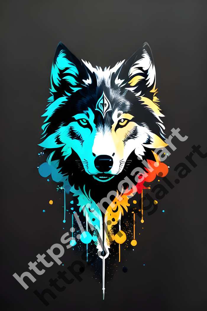  Постер wolf (дикие животные)  в стиле Splash art. №315