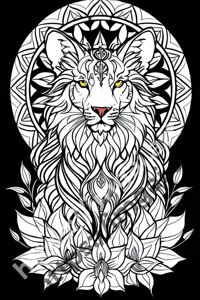  Раскраска tiger (дикие кошки)  в стиле Mandala. №3180