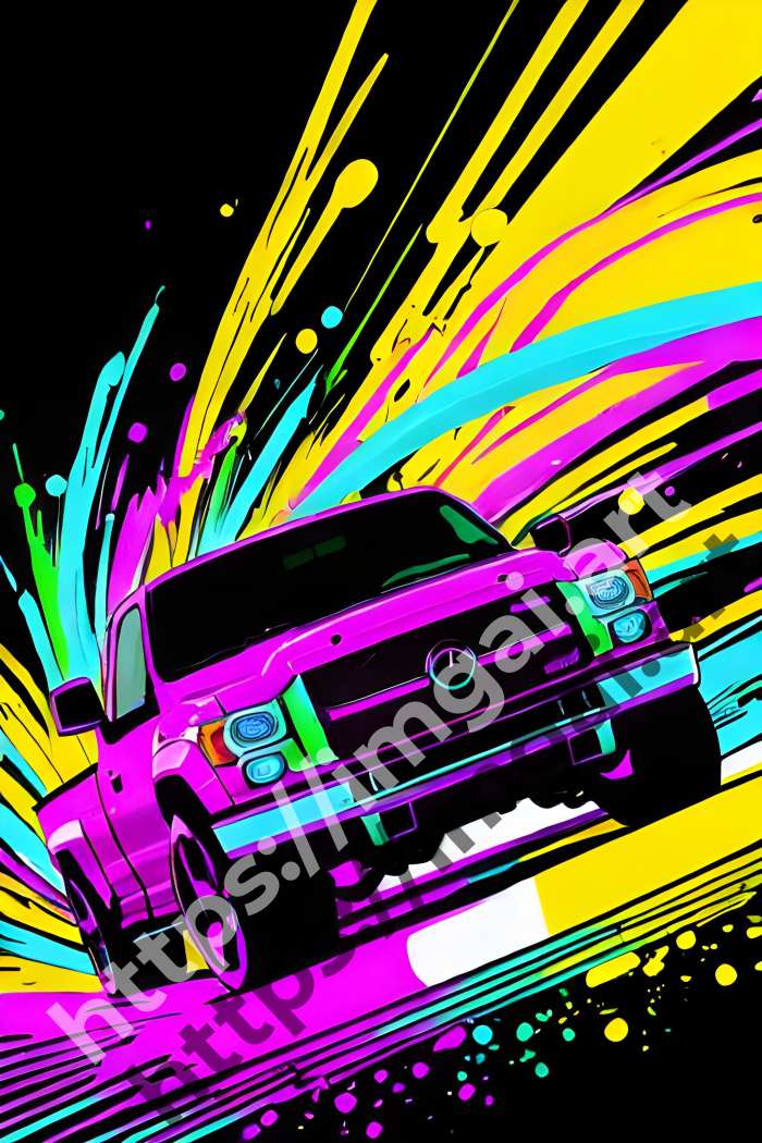  Постер Truck (транспорт)  в стиле Splash art, Неоновые цвета. №3201