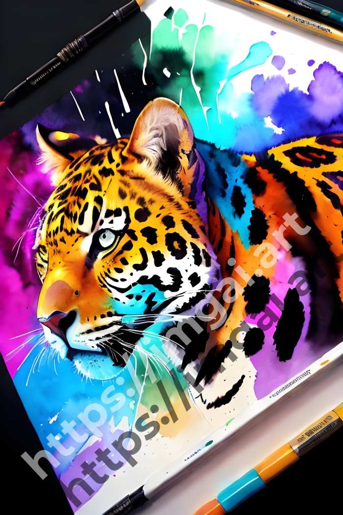  Постер Jaguar (дикие кошки)  в стиле Акварель. №3232