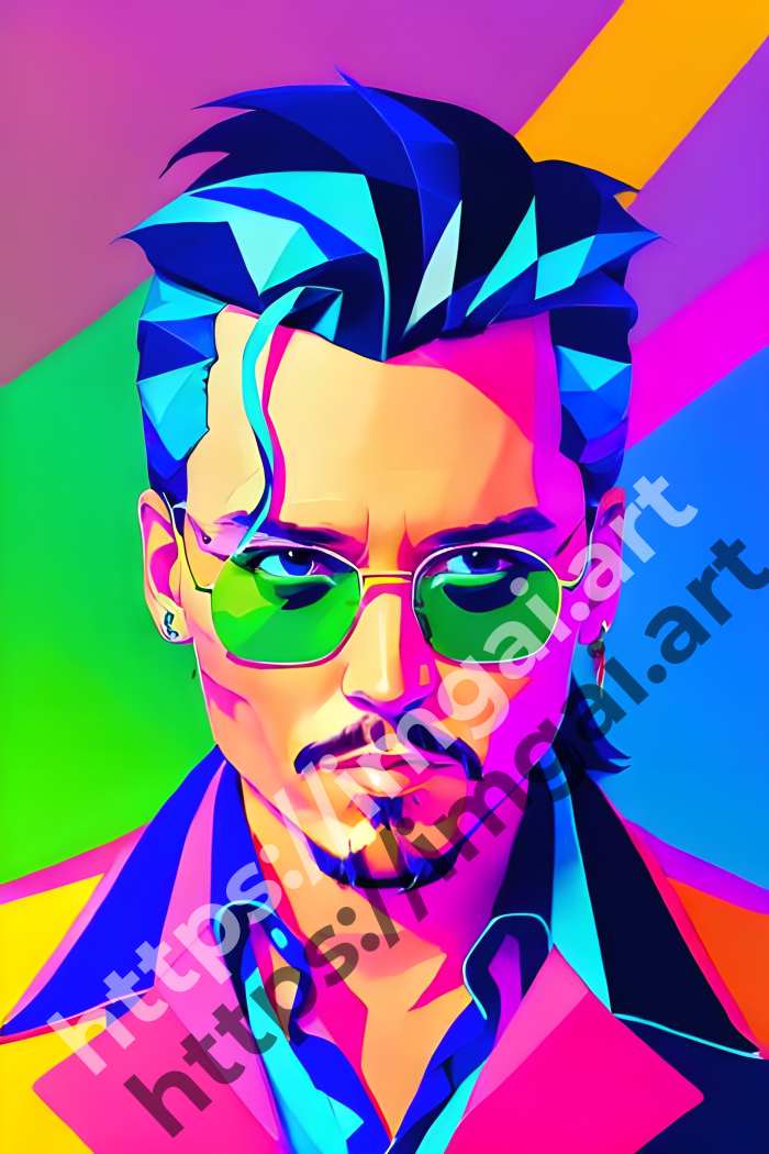  Постер Johnny Depp (актеры)  в стиле Low-poly, Неоновые цвета. №3235