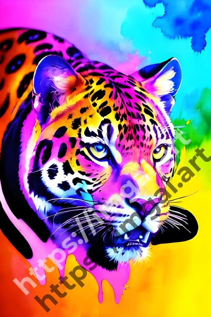  Постер Jaguar (дикие кошки)  в стиле Акварель. №3252