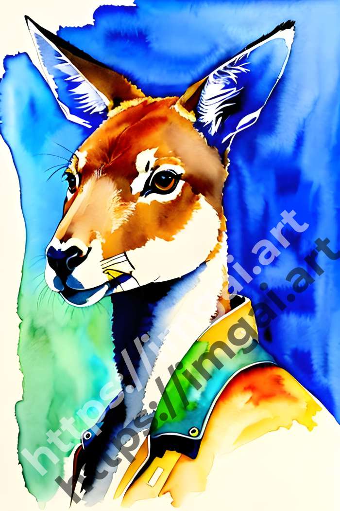  Постер kangaroo (дикие животные)  в стиле Акварель. №335
