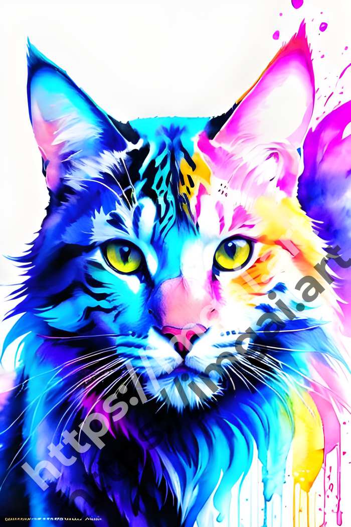  Постер cat (домашние животные)  в стиле Акварель, Splash art. №339