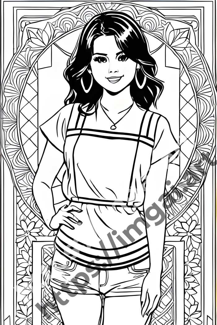  Раскраска Selena Gomez (еще раскраски)  в стиле Disney. №3409