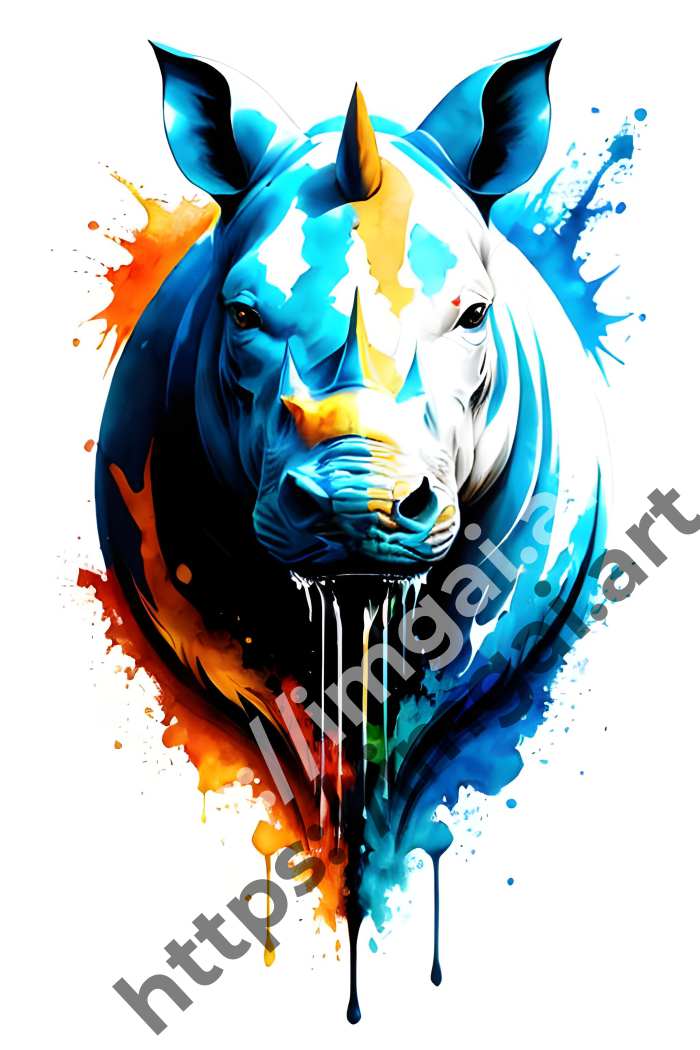  Постер rhino (дикие животные)  в стиле Акварель, Splash art. №347