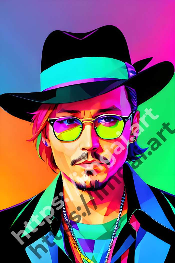  Постер Johnny Depp (актеры)  в стиле Low-poly, Неоновые цвета. №35