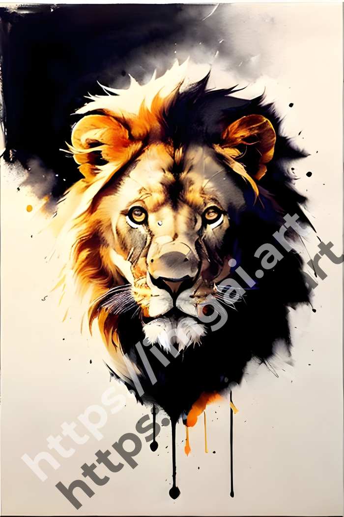  Постер lion (дикие кошки)  в стиле Splash art, Набросок. №3532