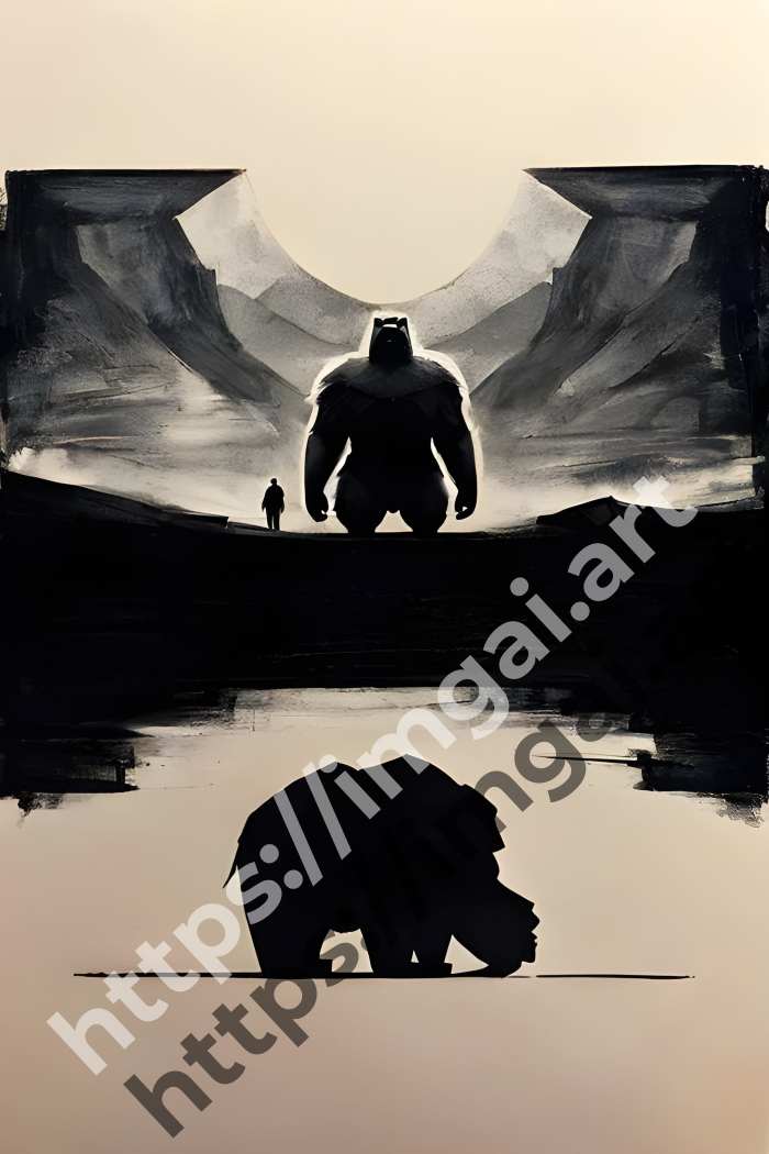  Постер King Kong (монстры)  в стиле Low-poly, Набросок. №3534