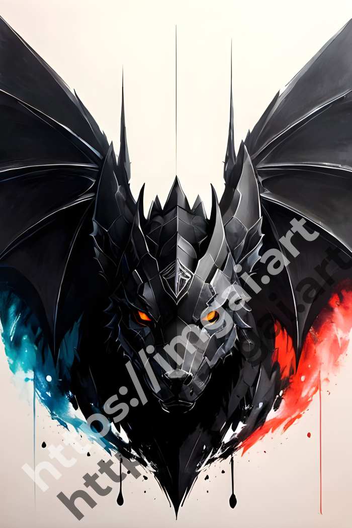  Постер Dragon (мифические)  в стиле Splash art, Набросок. №3537