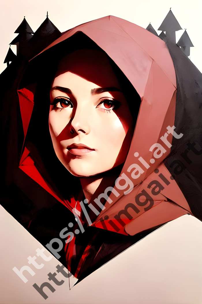  Постер Little Red Riding Hood (сказки)  в стиле Low-poly, Набросок. №3557