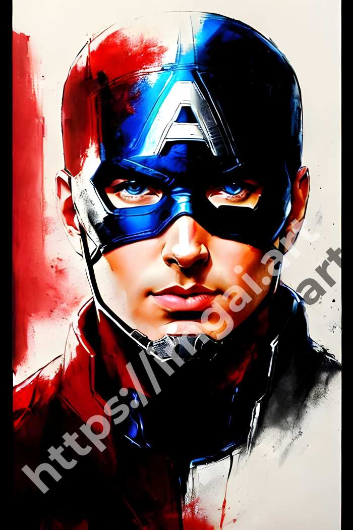  Постер Captain America (герои)  в стиле Splash art, Набросок. №3616