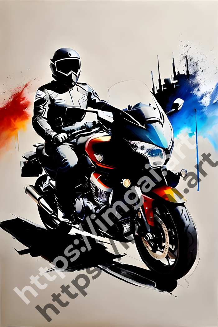  Постер Motorcycle (транспорт)  в стиле Splash art, Набросок. №3632