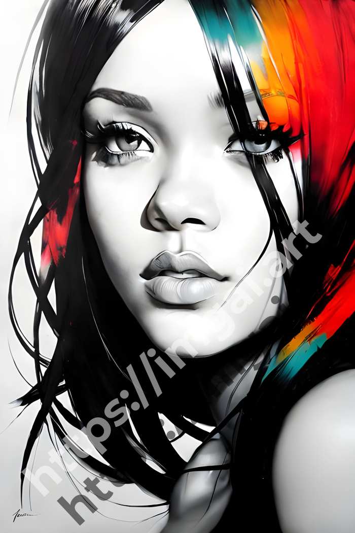  Постер Rihanna (певцы)  в стиле Splash art, Набросок. №3640